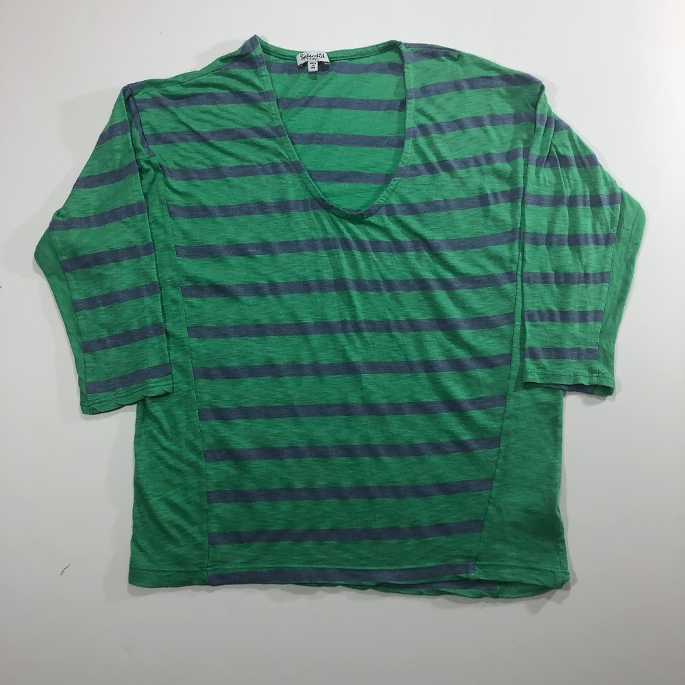 SPLENDID 3/4 Dolman Sleeve Green Blue Striped Top